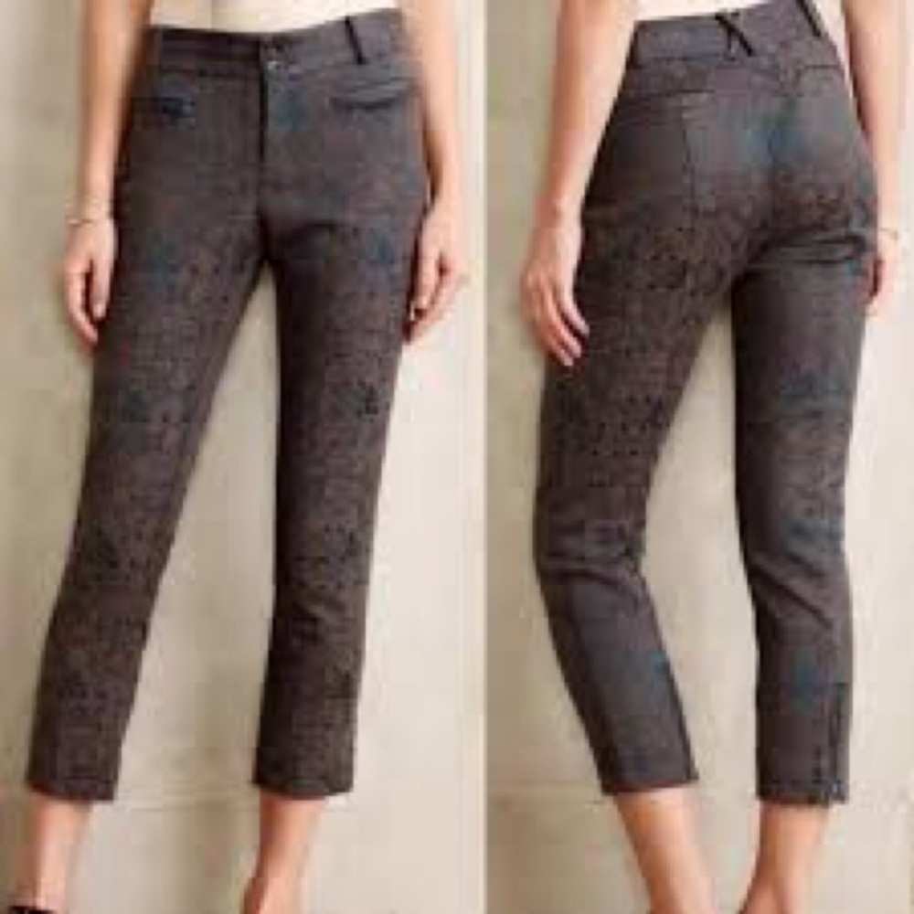Anthropologie Cartonnier Charlie Ankle‎ Pants 4 gray jacquard trousers cropped